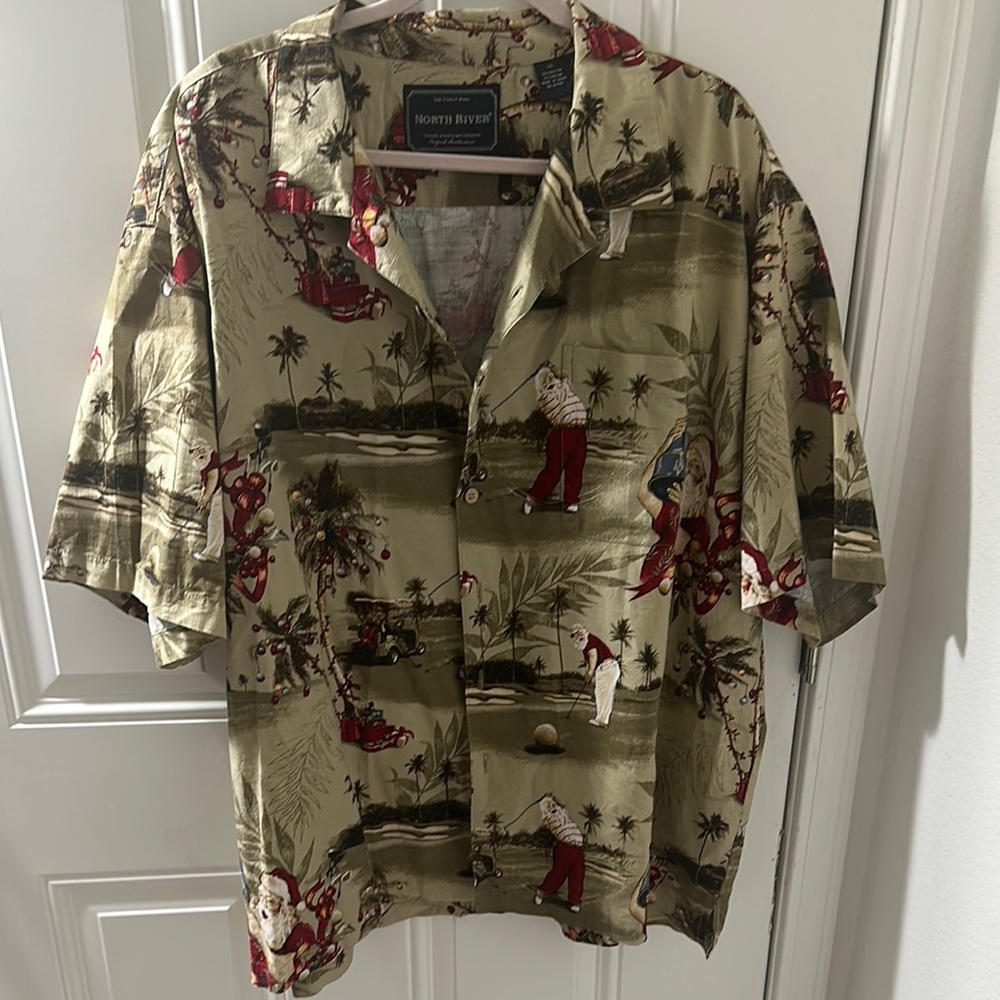 Green and Red Casual Button Down Shirt with Tropical Vibe